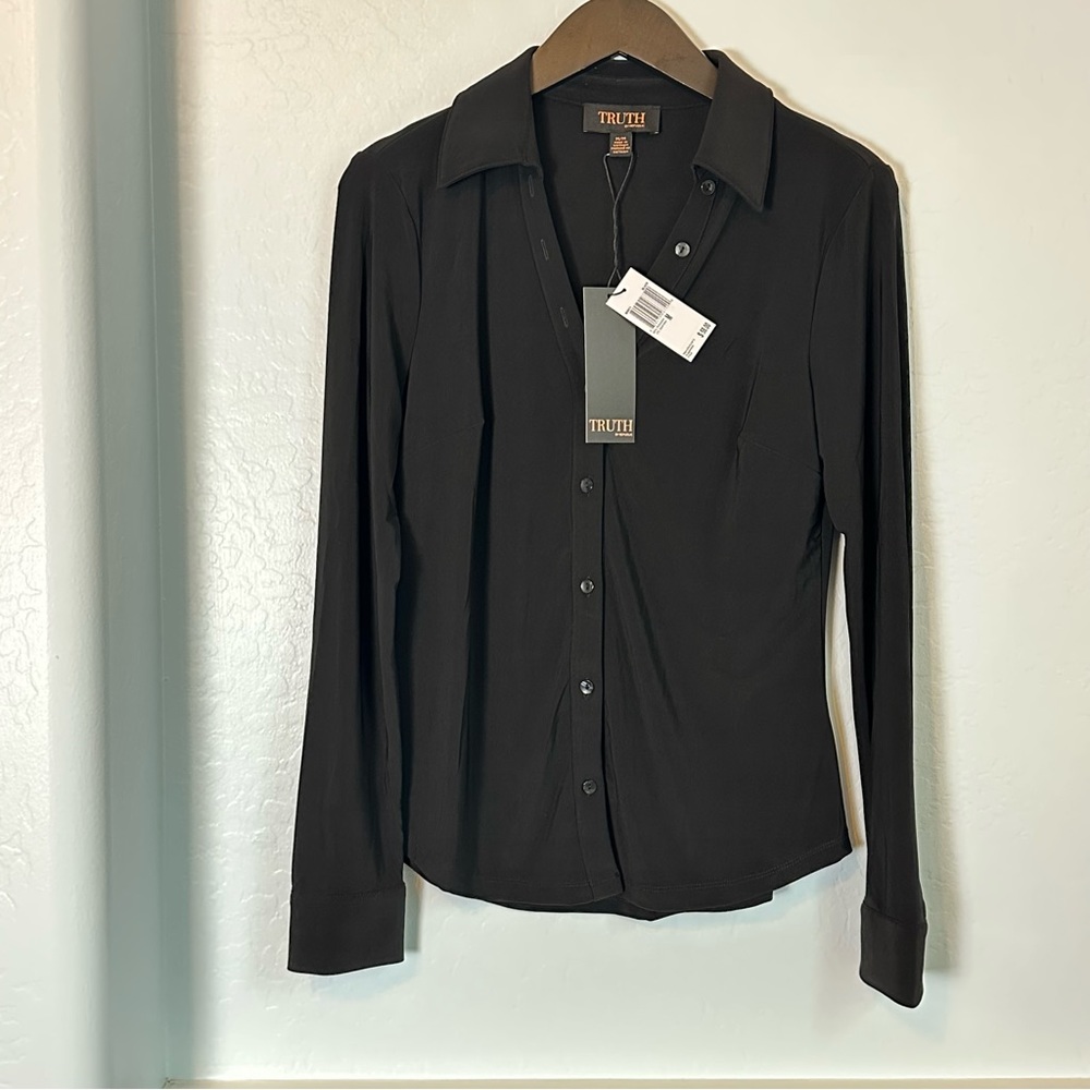Truth by Republic Black Soft Button Down Blouse Size Medium New With Tags
